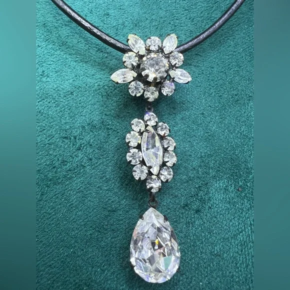 CZ dangle clear rhinestone multi-shaped Antique looking Custom made 16” Necklace - Picture 3 of 11